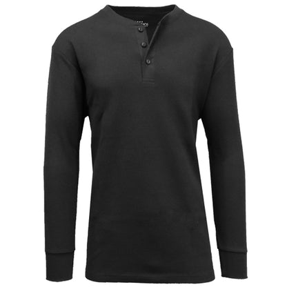 24 Pack Men's Long Sleeve Henley Thermal Shirt - Black