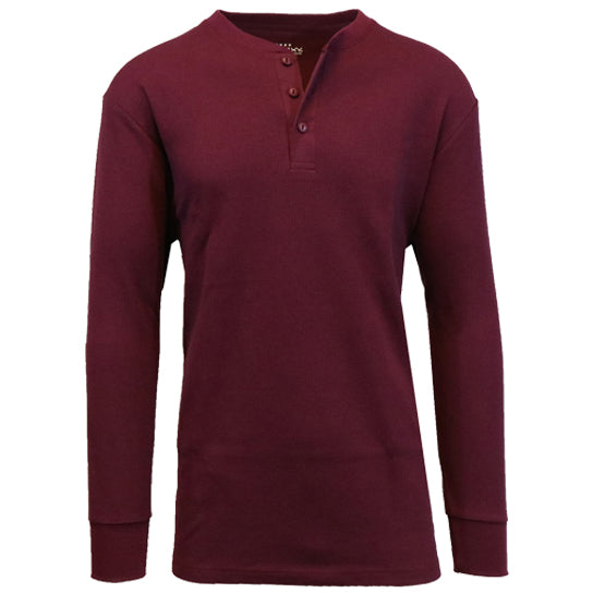 24 Pack Men's Long Sleeve Henley Thermal Shirt - Burgundy