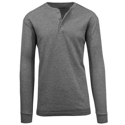 24 Pack Men's Long Sleeve Henley Thermal Shirt - Charcoal