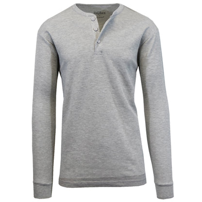 24 Pack Men's Long Sleeve Henley Thermal Shirt - Heather Grey