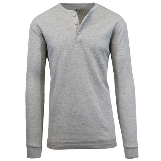 24 Pack Men's Long Sleeve Henley Thermal Shirt - Heather Grey