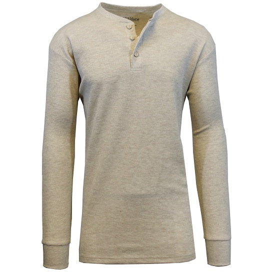 24 Pack Men's Long Sleeve Henley Thermal Shirt - Oatmeal
