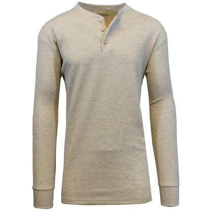 24 Pack Men's Long Sleeve Henley Thermal Shirt - Oatmeal