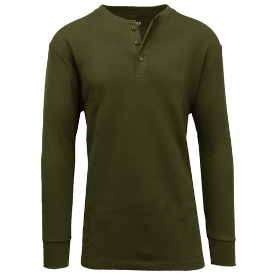 24 Pack Men's Long Sleeve Henley Thermal Shirt - Olive