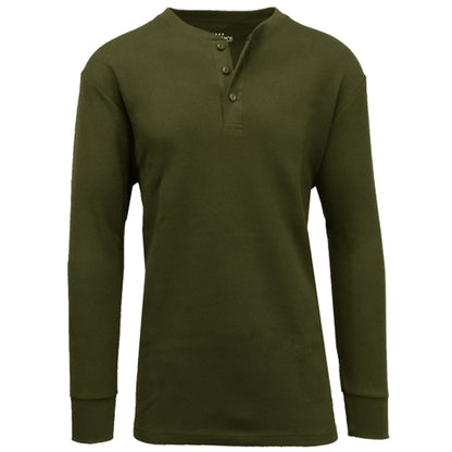 24 Pack Men's Long Sleeve Henley Thermal Shirt - Olive
