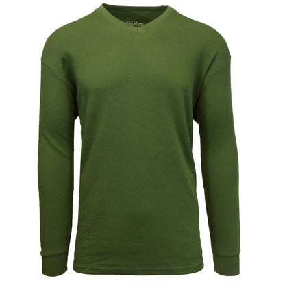 36 Pack Men's Long Sleeve V-Neck Thermal Shirt - Olive