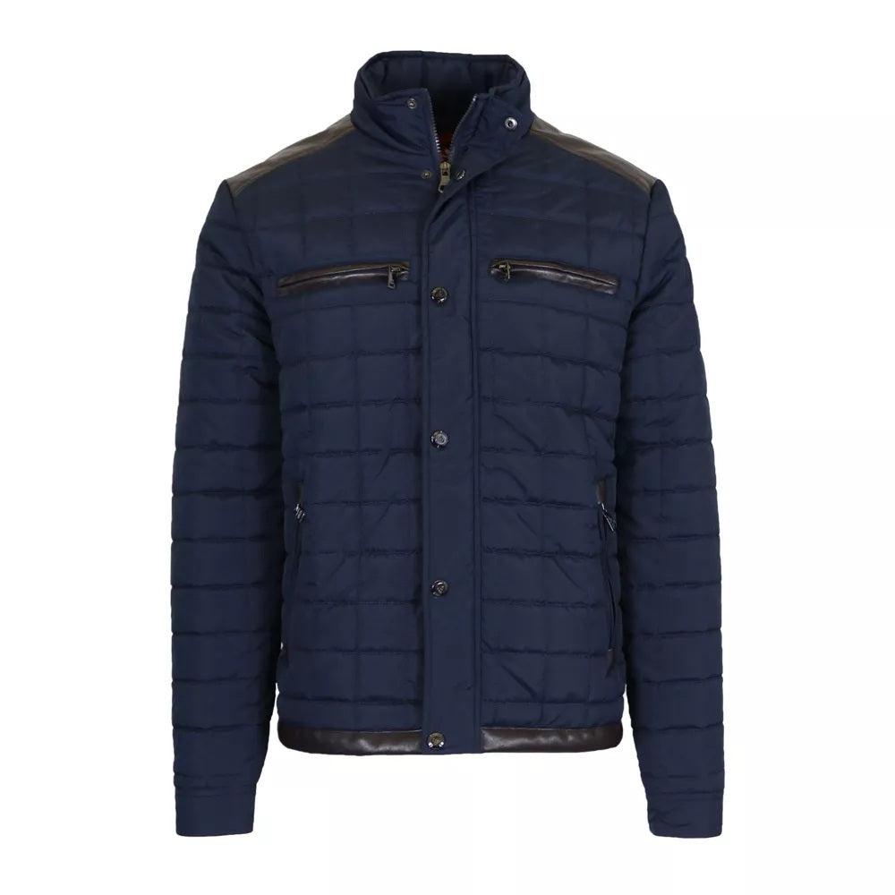 24 Pack Men's Lightweight Quilted Jacket with Faux Leather Trim - Black