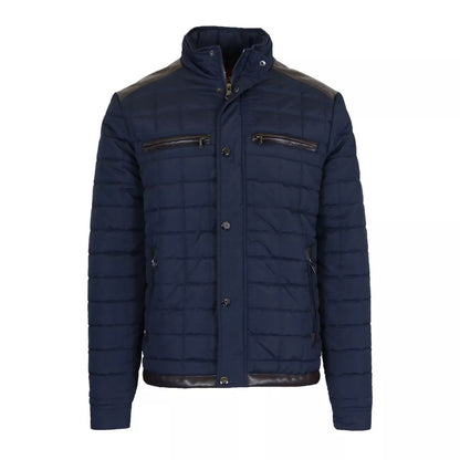 24 Pack Men's Lightweight Quilted Jacket with Faux Leather Trim - Black