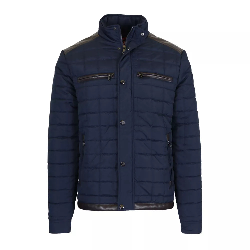 24 Pack Men's Lightweight Quilted Jacket with Faux Leather Trim - Navy