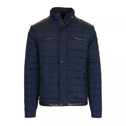 24 Pack Men's Lightweight Quilted Jacket with Faux Leather Trim - Navy
