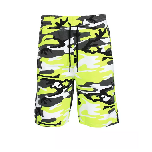 24 Pack Men's Camo Lightweight Fleece Shorts - Neon Green Camo