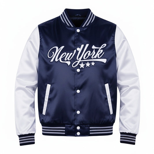 16 Pack Adult Lightweight Navy Satin Jacket with New York Embroidery