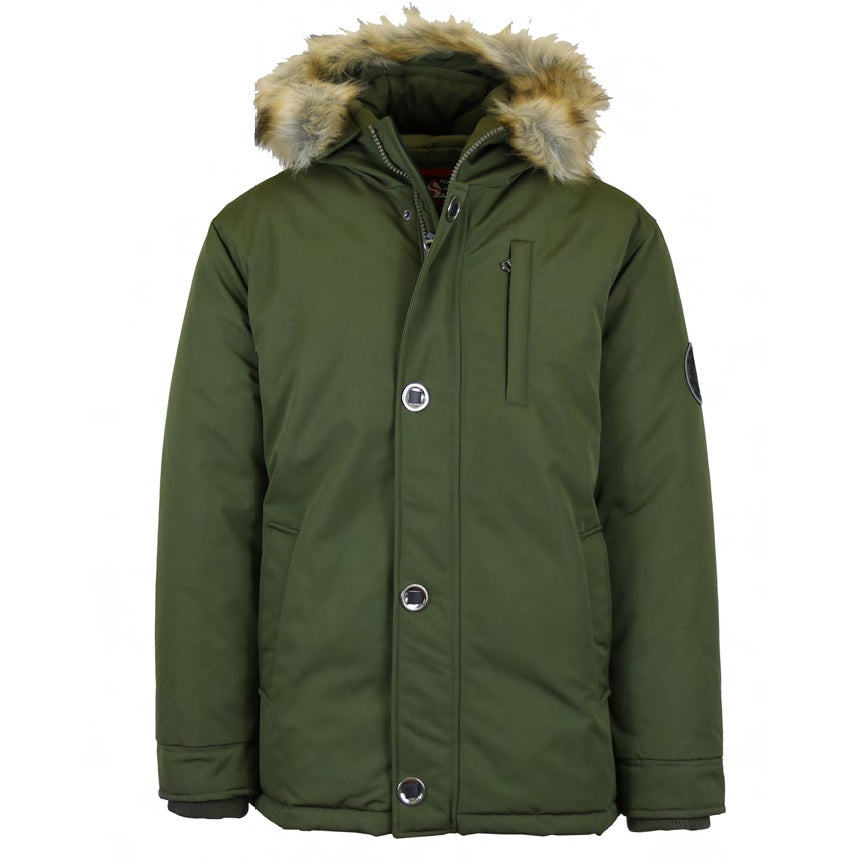 24 Pack Men's Heavyweight Parka Jacket with Fur Hood – Olive