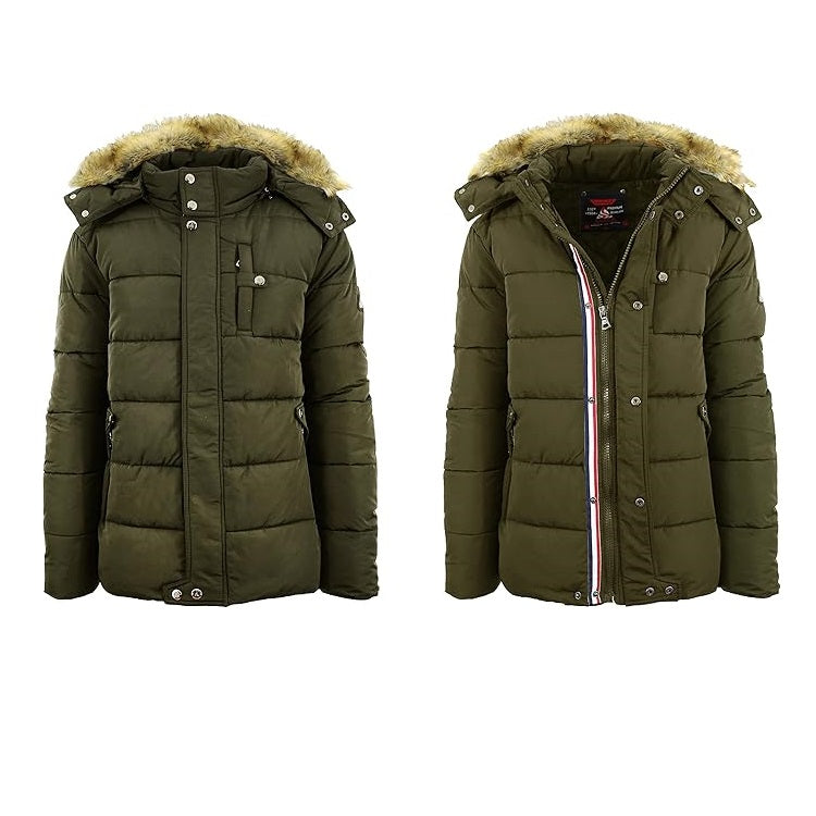 24 Pack Men's Heavyweight Parka Winter Coat with Fur Hood – Olive