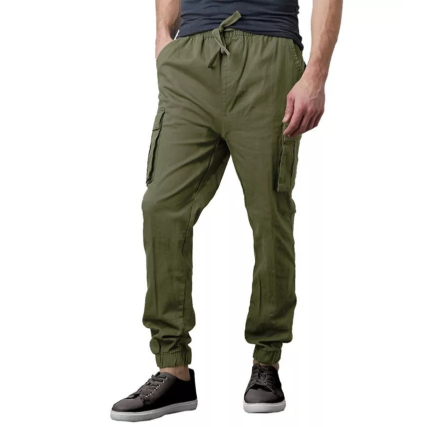 24 Pack Men's Stretch Drawstring Twill Cargo Jogger Pants - Olive