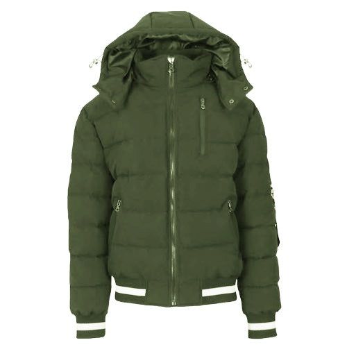 12 Pack Men's Heavyweight Hooded Varsity Bomber Jacket – Olive