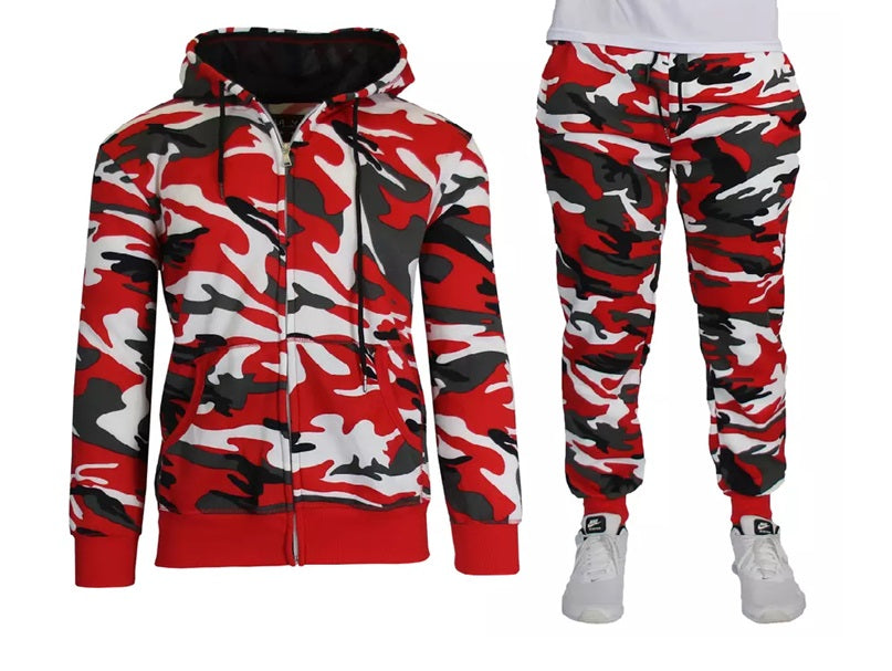 12 Pack Youth 2 Piece Zip Up Camo Sweatsuit - Grey Camo