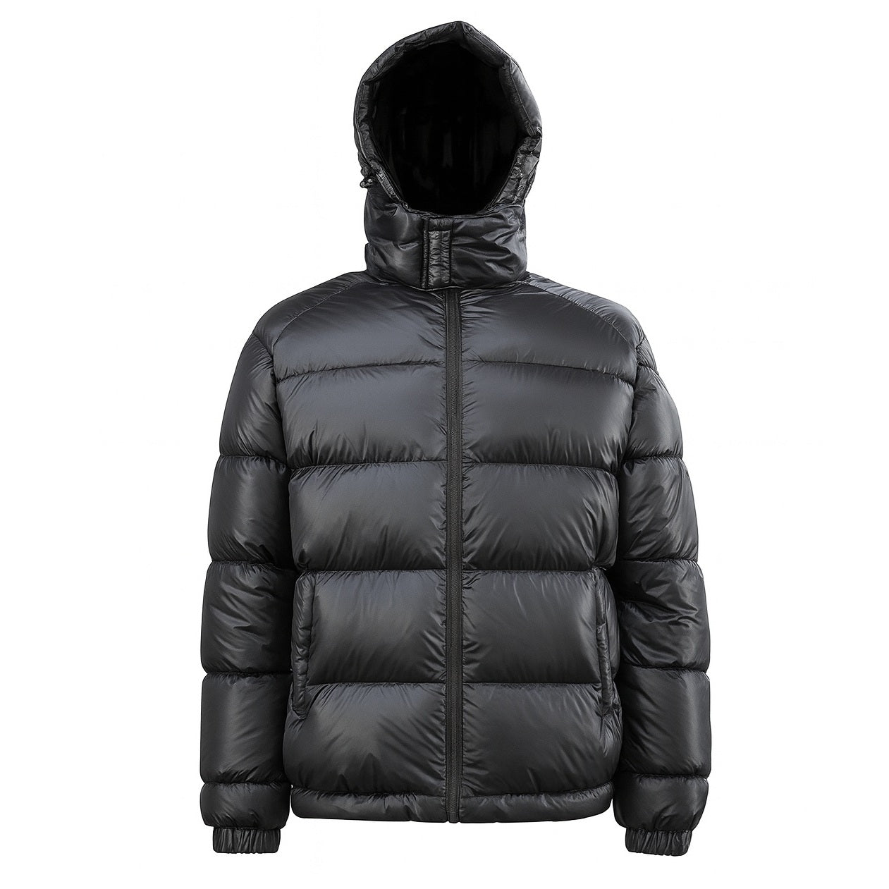 12 Pack Adult Shiny Bubble Jacket with Hood in Black