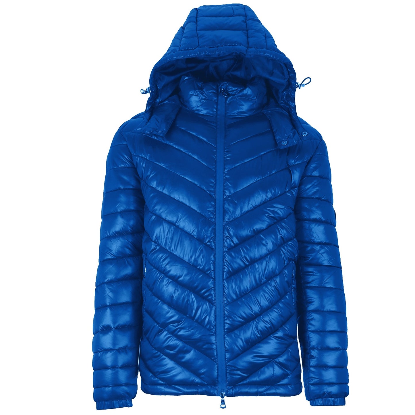 24 Pack Men's Bubble Puffer Jacket with Hood - Royal Blue