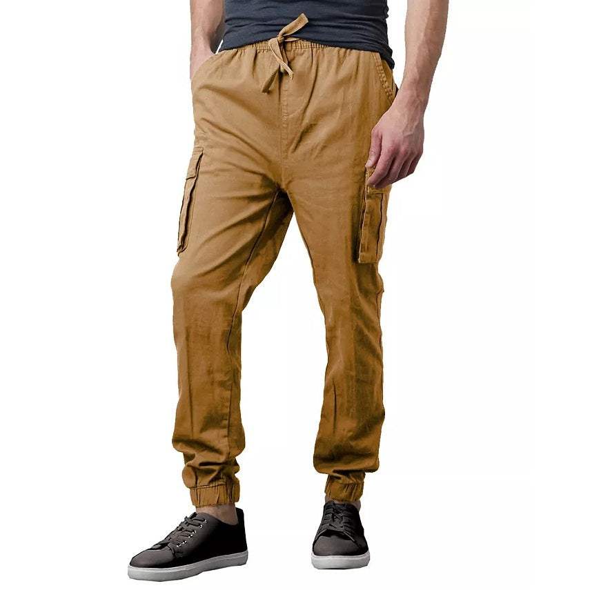 24 Pack Men's Stretch Drawstring Twill Cargo Jogger Pants - Olive