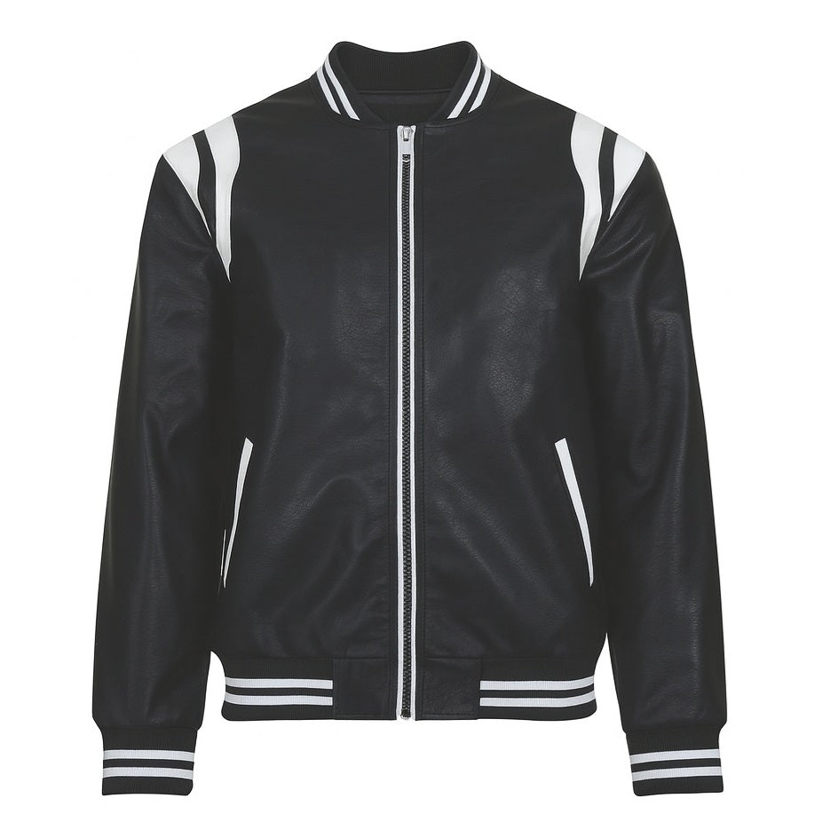 12 Pack Adult Faux Leather Varsity Jacket in Black