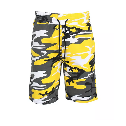24 Pack Men's Camo Lightweight Fleece Shorts - Yellow Camo