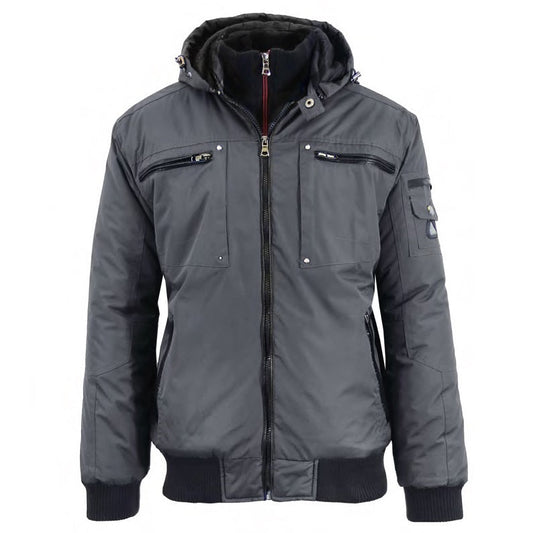 12 Pack Men's Heavyweight Motorcycle Bomber Jacket - Charcoal
