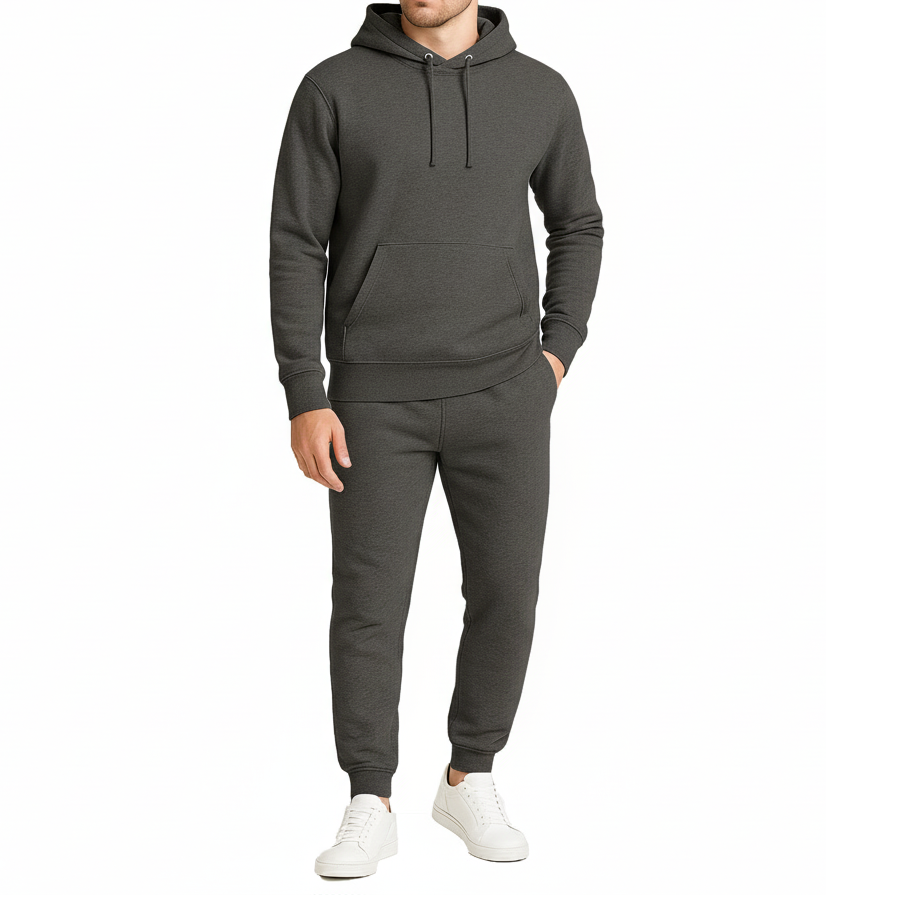 16 Pack Men's Pullover Hoodie & Jogger 2 Piece Set - Charcoal