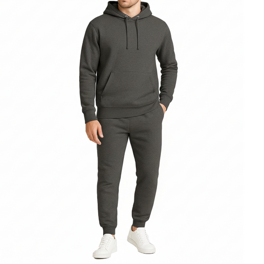 16 Pack Men's Pullover Hoodie & Jogger 2 Piece Set - Charcoal