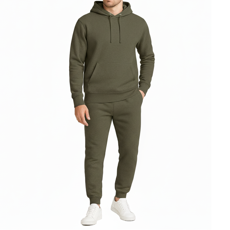 16 Pack Men's Pullover Hoodie & Jogger 2 Piece Set - Olive