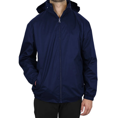 24 Pack Men's Lightweight Windbreaker Jacket with Tuck-In Hood - Black