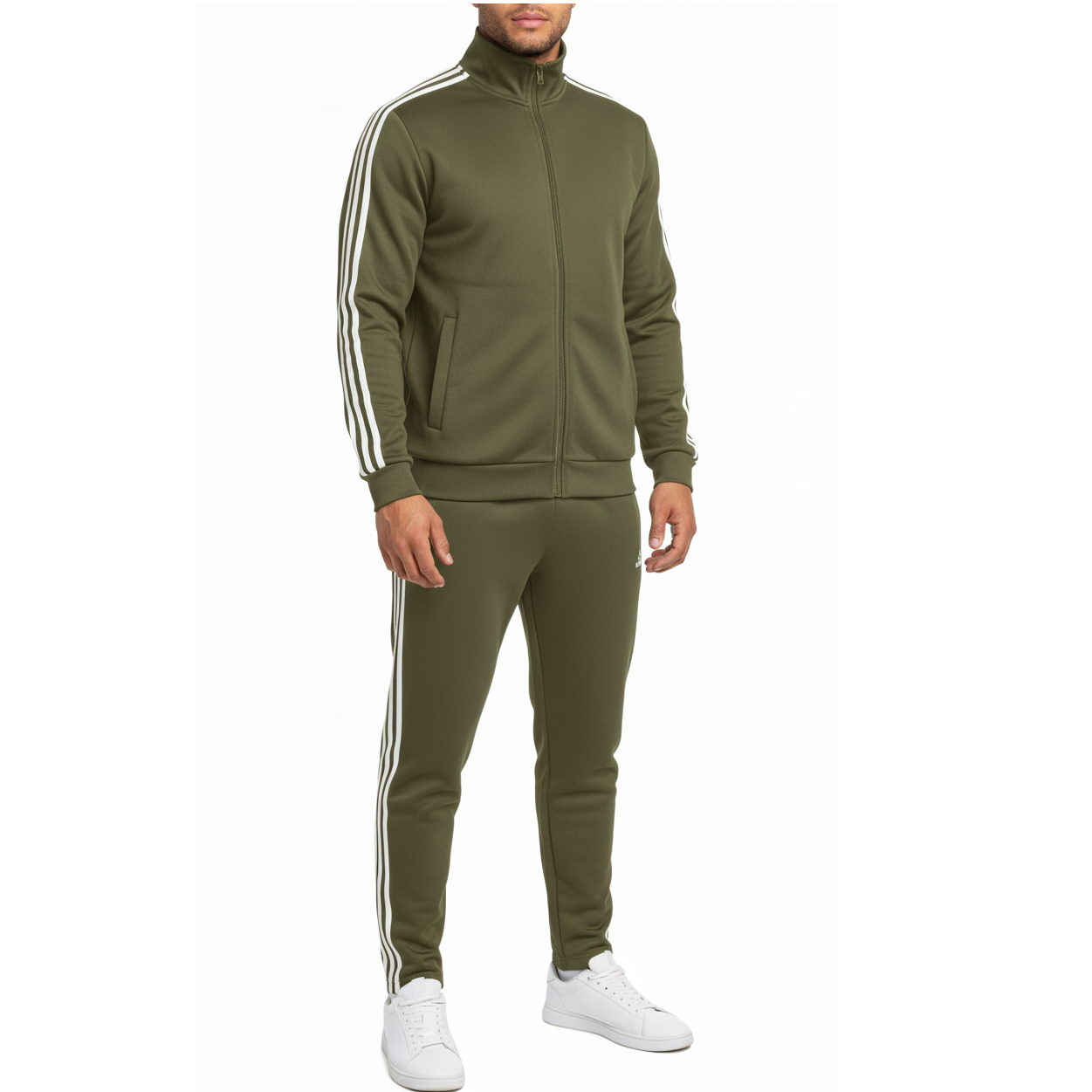 12 Pack Men's Adult Tech Fleece Full Zip Jacket & Jogger Set in Olive