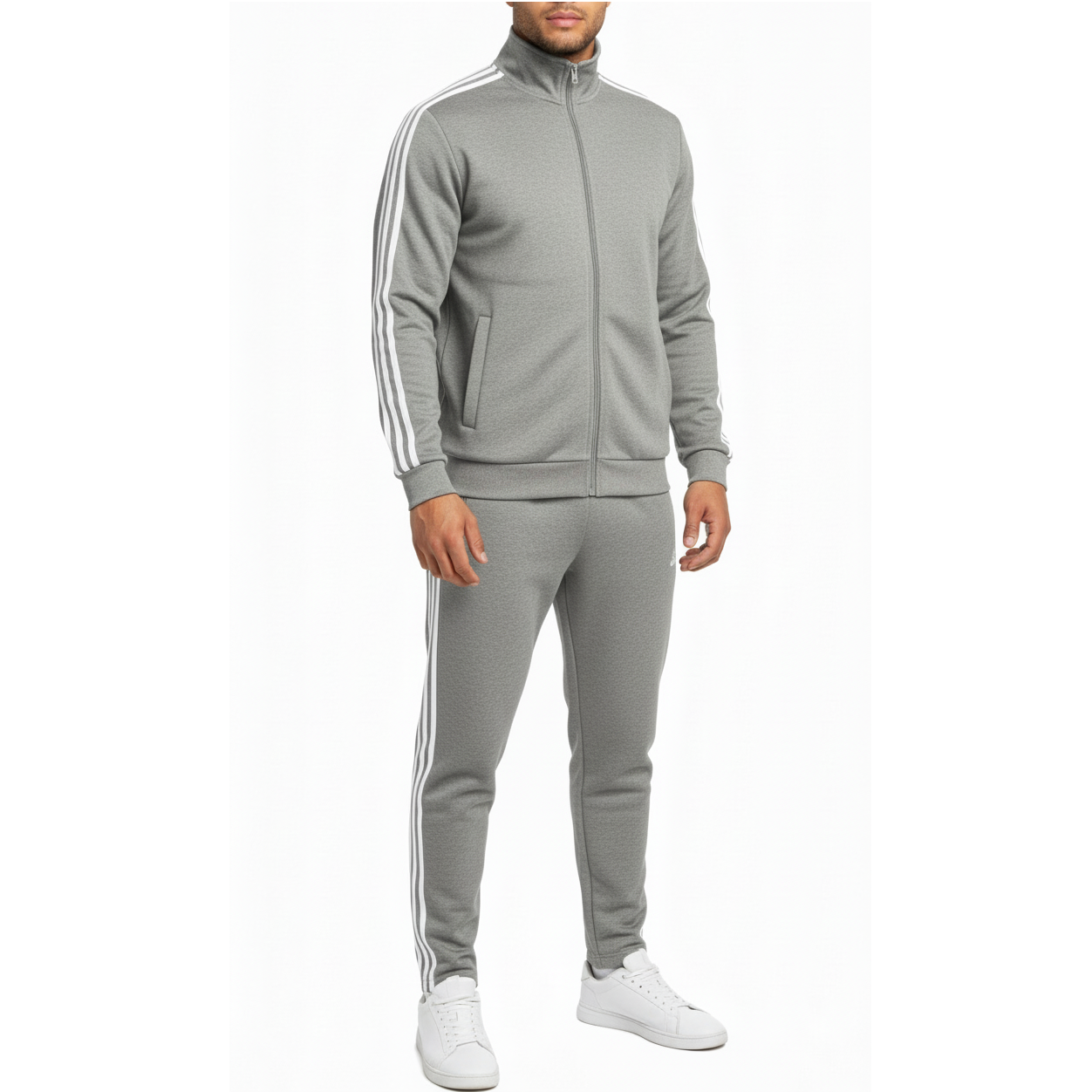 12 Pack Men's Adult Tech Fleece Full Zip Jacket & Jogger Set in Heather Grey