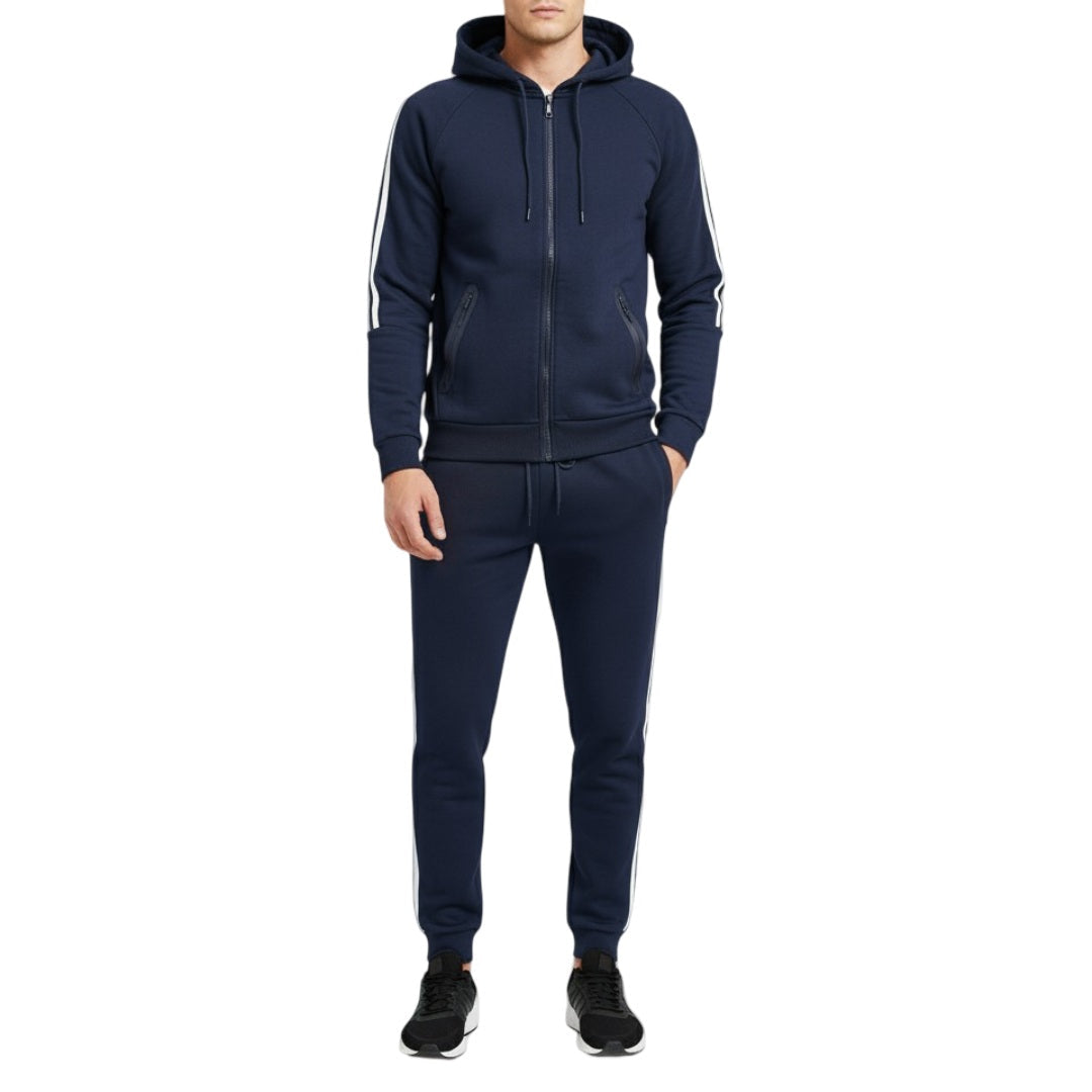12 Pack Men's Tech Full Zip Hoodie & Jogger Pants Set in Navy