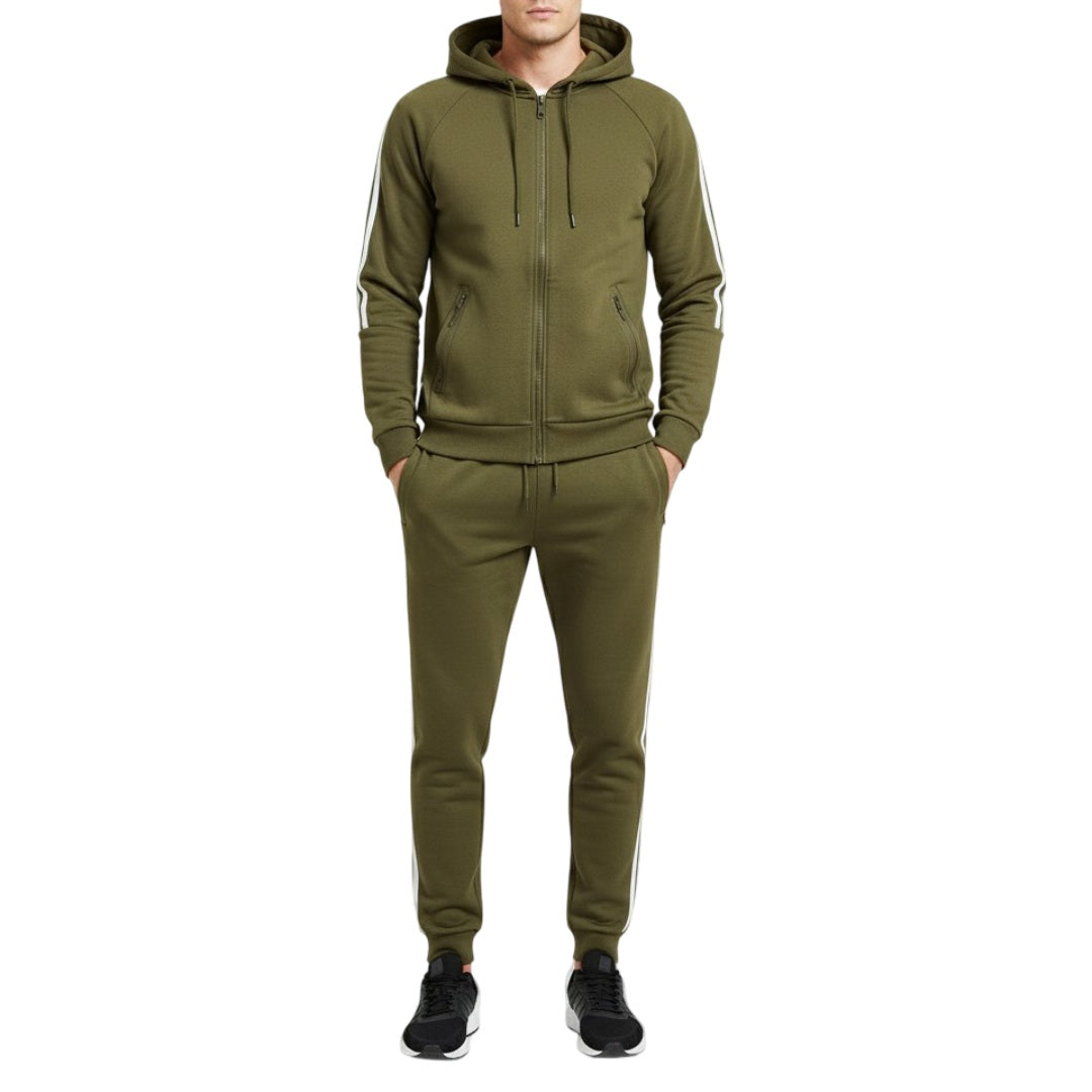 12 Pack Men's Tech Full Zip Hoodie & Jogger Pants Set in Olive