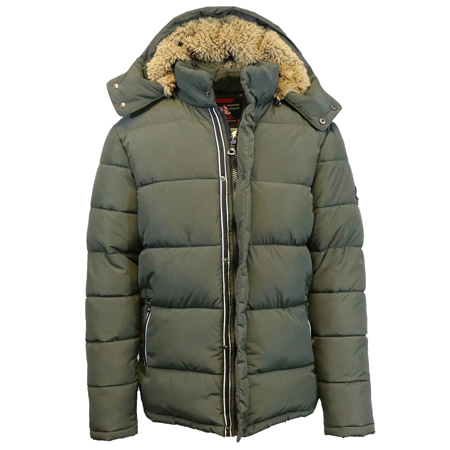 12 Pack Men's Bubble Parka Jacket with Sherpa Lined Hood - Olive