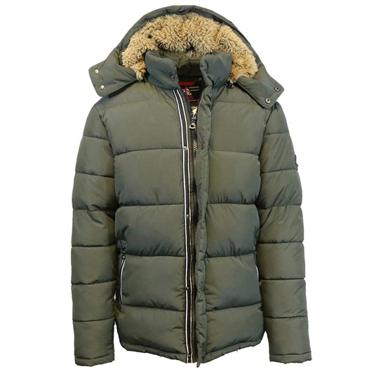 12 Pack Men's Bubble Parka Jacket with Sherpa Lined Hood - Olive