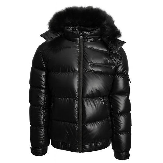 12 Pack Adult Matte Shiny Puffer Jacket with Fur Hood in Black